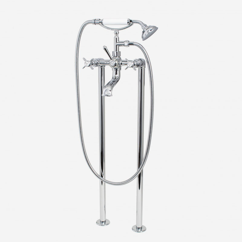 CB Ideal Heritage Cast Bath/Shower Diverter with Cradle & Handshower with 715mm Floor Legs