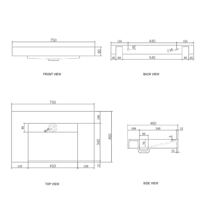 Otti Moonlight Wall Hung Matte White Basin 750x460