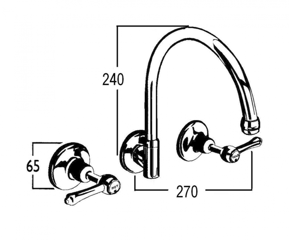 CB Ideal Roulette Swivel Lever Wall Sink Set with Gooseneck Spa/Bath Filler