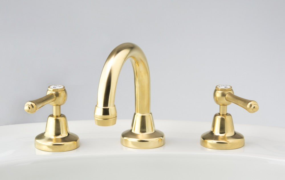 gold antique three piece bathroom basin tap set with lever