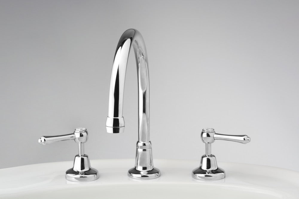 traditional gooseneck three piece basin with lever tap set
