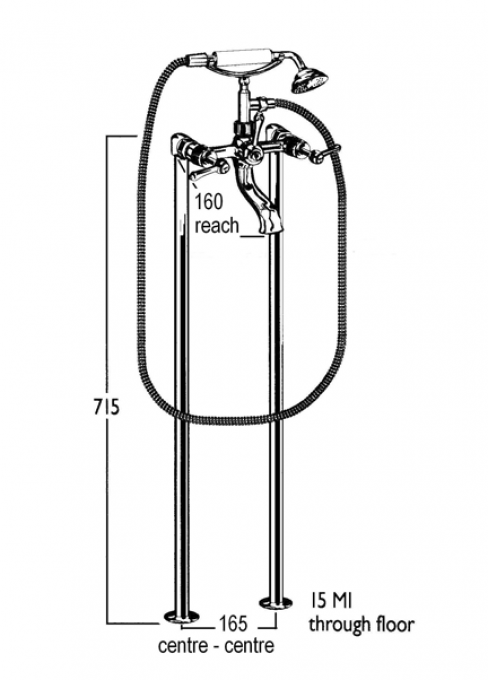 CB Ideal Roulette Lever Cast Bath/Shower Diverter with Cradle & Handshower with 715mm Floor Legs