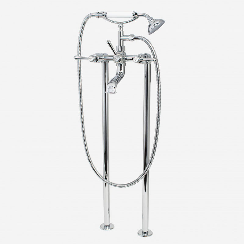 CB Ideal Roulette Lever Cast Bath/Shower Diverter with Cradle & Handshower with 715mm Floor Legs